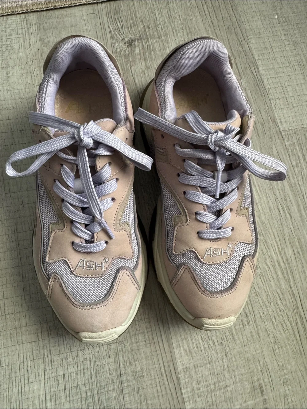 ASH Women's Blush and Light Gray Lace-Up Sneakers
